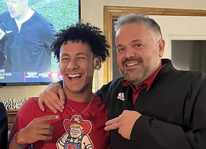 Caleb Benning with Nebraska football head coach Matt Rhule